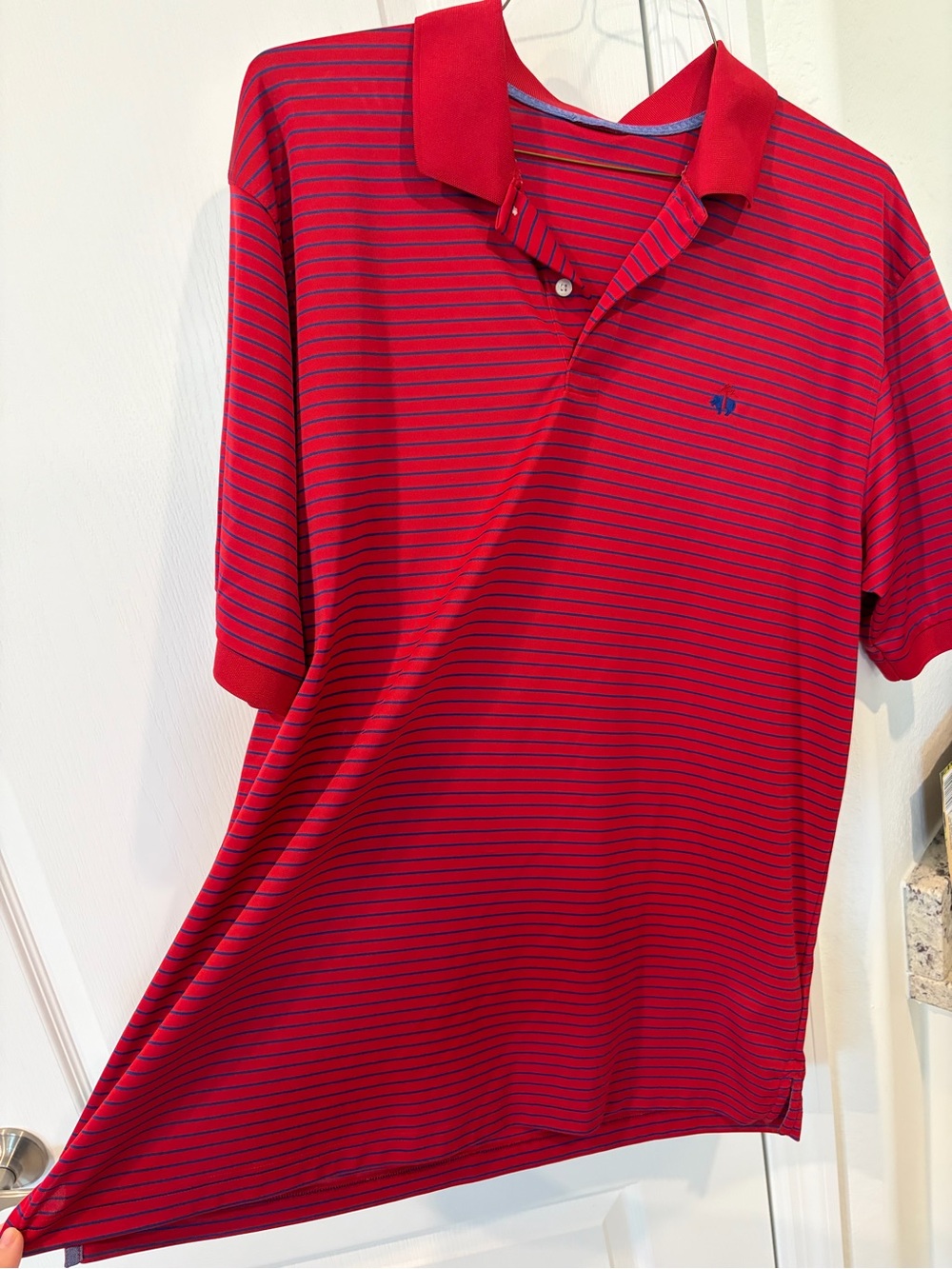 Brooks Brothers Red Polo with Navy Micro-Stripes